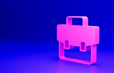 Poster - Pink Briefcase icon isolated on blue background. Business case sign. Business portfolio. Minimalism concept. 3D render illustration