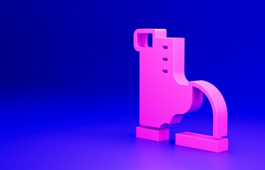 Sticker - Pink Winter warm boot icon isolated on blue background. Waterproof rubber boot. Minimalism concept. 3D render illustration