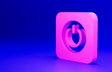 Wall Mural - Pink Power button icon isolated on blue background. Start sign. Minimalism concept. 3D render illustration