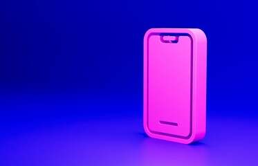 Canvas Print - Pink Smartphone, mobile phone icon isolated on blue background. Minimalism concept. 3D render illustration