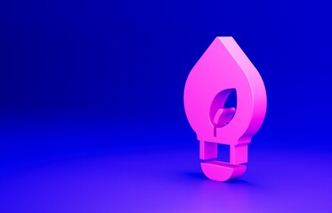 Sticker - Pink Light bulb with leaf icon isolated on blue background. Eco energy concept. Alternative energy concept. Minimalism concept. 3D render illustration