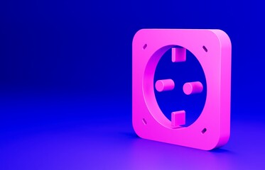 Sticker - Pink Electrical outlet icon isolated on blue background. Power socket. Rosette symbol. Minimalism concept. 3D render illustration