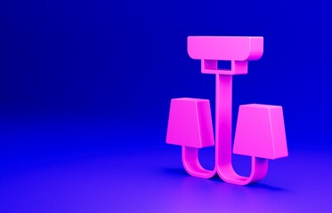 Canvas Print - Pink Chandelier icon isolated on blue background. Minimalism concept. 3D render illustration