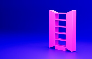 Wall Mural - Pink Wardrobe icon isolated on blue background. Cupboard sign. Minimalism concept. 3D render illustration