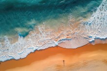 Light Orange And Turquoise Romantic Seascapes Aerial Beach Photo. Generative AI