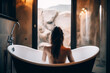 © MxCaptures - Pampered and Peaceful: Back View of Woman Enjoying Bathtub Bliss - Generative Ai