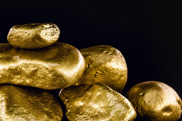 Sticker - Nugget of gold, stone of value, golden texture. Crude gold mined. Concept of wealth and financial stability , macro photography