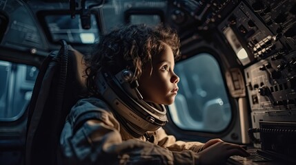 Wall Mural - The Sky's the Limit: Child in Astronaut Costume Imagining a Universe of Possibilities by Generative AI