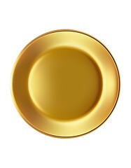 Flat lay view at golden plate on transparent background