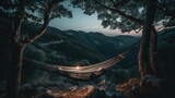 Fototapeta Sypialnia - Tranquil Retreat: Finding Calm and Relaxation in a Hammock in Nature by Generative AI