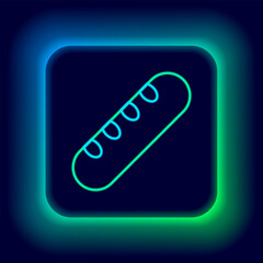 Sticker - Glowing neon line French baguette bread icon isolated on black background. Colorful outline concept. Vector