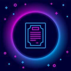 Sticker - Glowing neon line Certificate template icon isolated on black background. Achievement, award, degree, grant, diploma concepts. Colorful outline concept. Vector