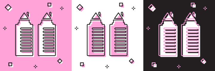 Sticker - Set Two tall residential towers in the Dnipro city icon isolated on pink and white, black background. Vector