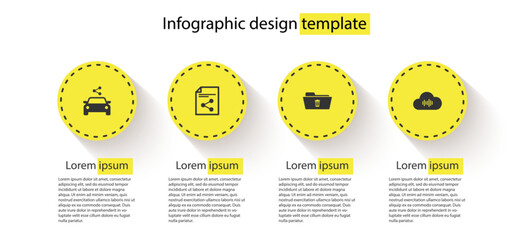 Sticker - Set Car sharing, Share file, Delete folder and Music streaming service. Business infographic template. Vector