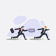 © Dede - Businessman running with hand holding speech bubble. Relay, handover job or delegation concept design vector illustration