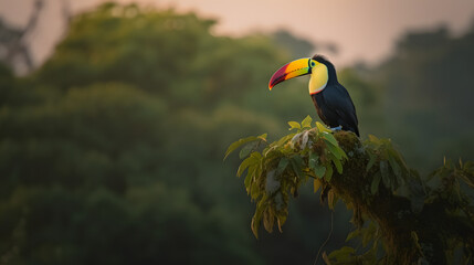 Toucan overlooking the Amazon rainforest