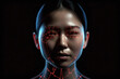 © ADDICTIVE STOCK - Generative AI illustration visualisation of young female face with biometric recognition and dark hair