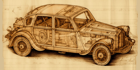 Drawing of a car by Leonardo da Vinci