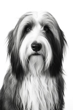 Black And White Portrait Of Bearded Collie Dog. Generative AI