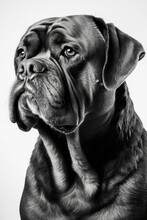 Black And White Portrait Of Dogue De Bordeaux Dog. Generative AI