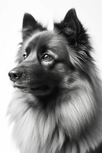 Black And White Portrait Of Keeshond Dog. Generative AI