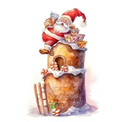 Wall Mural - Watercolor illustration of cute Santa Claus. Funny hand drawn character. Christmas illustration.