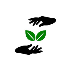 Wall Mural - Leaf, sprout between hands, in hands icon isolated on transparent background