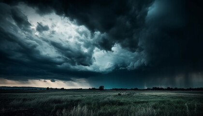 Poster - Moody sky over rural landscape, ominous beauty generative AI