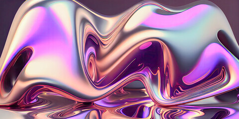 Abstract fluid 3d render holographic iridescent neon, concept graphic resources, Generative AI