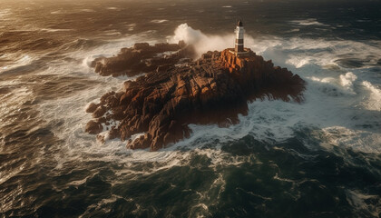 Sticker - Beacon guides sailors through dangerous reef at dusk generative AI