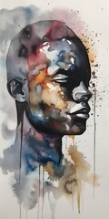 Wall Mural - abstract watercolor painting of a person dealing with sleeplessness because of pain and depression. - Generative AI 