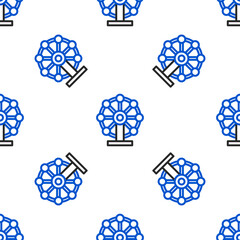 Wall Mural - Line Ferris wheel icon isolated seamless pattern on white background. Amusement park. Childrens entertainment playground, recreation park. Colorful outline concept. Vector