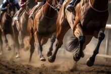 Macro Close-Up Of Racing Horses, Intense Competition, Powerful Gallop, Equestrian Speed, Athletic Beauty