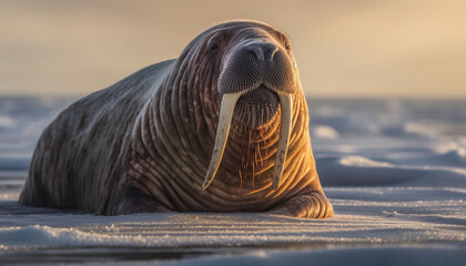 Canvas Print - Cute seal pup resting on icy shoreline generated by AI