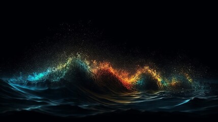 Wall Mural - Color waves on black background Generative AI