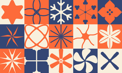 Poster - Abstract geometric minimalist bauhaus seamless pattern, modern mosaic with different figures, aesthetics of brutalism design, vector artwork
