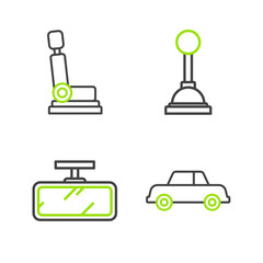 Poster - Set line Car, mirror, Gear shifter and seat icon. Vector