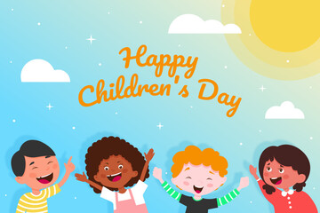 Wall Mural - Happy childrens day with boys and girls cartoons design, International celebration theme Vector illustration