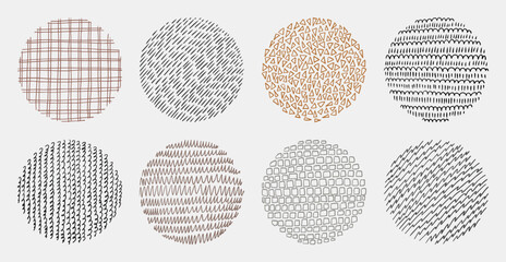 Wall Mural - Set of hand drawn abstract lines and curves patterns. Circle doodle background frame elements. Artistic collection of ink drawing textures.