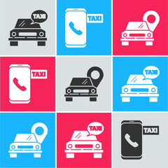 Poster - Set Taxi car, Taxi call telephone service and Map pointer with taxi icon. Vector