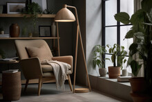 Scandinavian Style Floor Lamp With Minimalist Design And Natural Materials. Generative AI