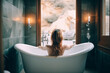 © MxCaptures - Back View of beautiful Woman Enjoying Bathtub Time - Generative Ai