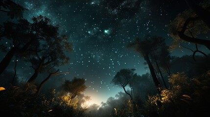 Wall Mural - a tree-studded night sky replete with starry constellations Generative AI