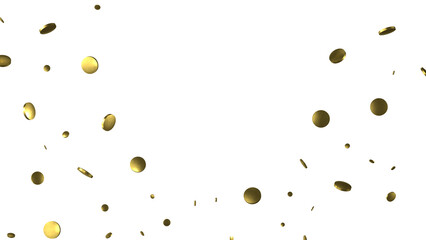 Golden confetti falling down isolated on transparent background.