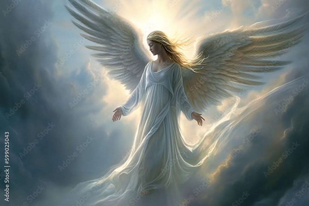 A sacred angel in the sky. Generative AI. Stock Illustration | Adobe Stock