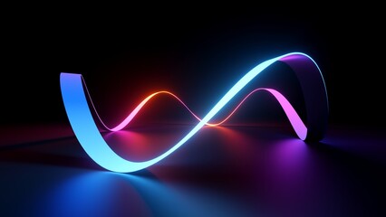 3d rendering, abstract neon background with curvy glowing ribbon