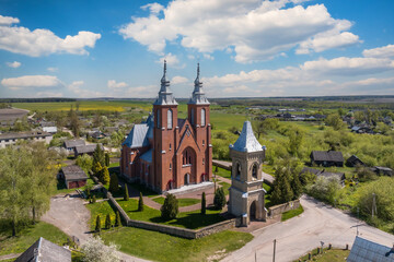 Wall Mural - aerial view on baroque or gothic temple or catholic church in countryside