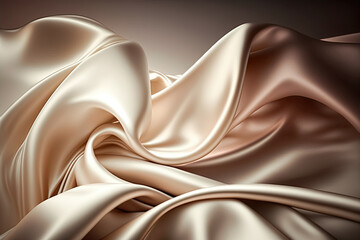 Neutral pale abstract shiny plastic silk or satin wavy background. Generative AI.