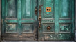 Old vintage door. Antique wooden door background with lock and handle on architecture. Generative Ai