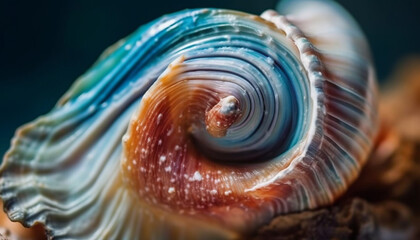 Sticker - Beautiful spiral shell, slimy snail in foreground generated by AI